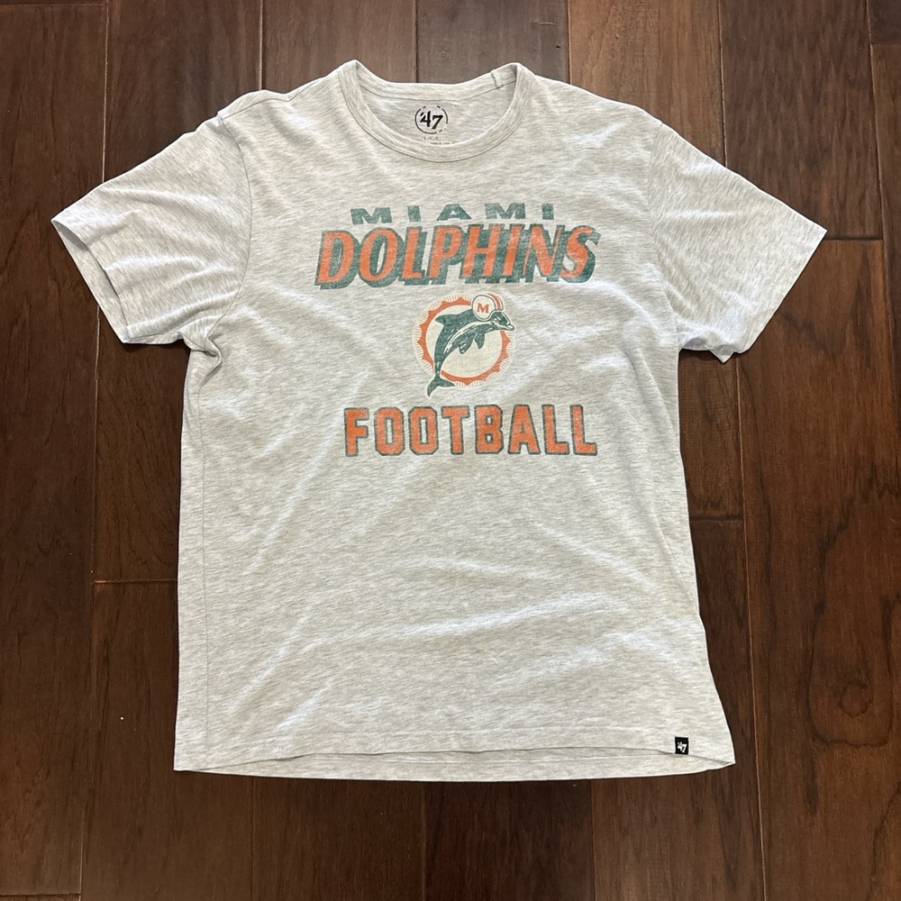 47 Brand Gray Miami Dolphins Football Tee